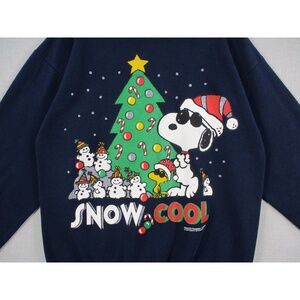 PEANUTS Vintage Navy Blue Vintage Christmas Glitter Graphic Sweatshirt X-Large